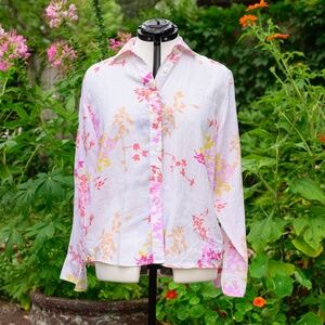 Land’s End Linen Vintage Flowered Button-up Long-sleeved Shirt